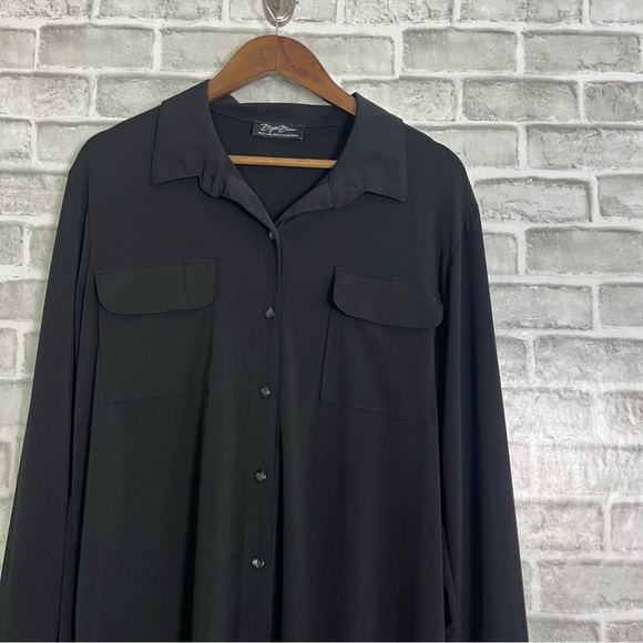 Brigette Brianna Black Midi Length Button Front Soft Stretch Shirt Dress Sz M - Picture 3 of 7